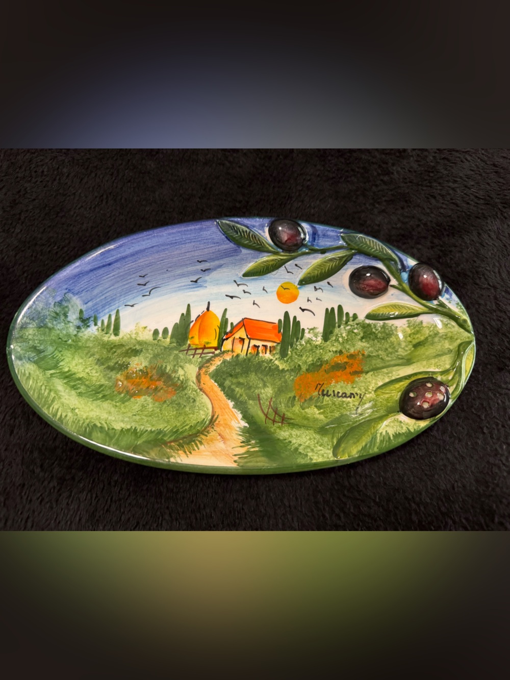 Vintage Italian Ceramic Tuscany Olive Platter Hand Painted Oval Tray 10x5.5